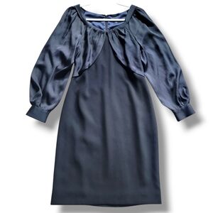 Elie Tahari Black Silk Satin Dress Long Sleeves Shift Business Casual Dress US 4